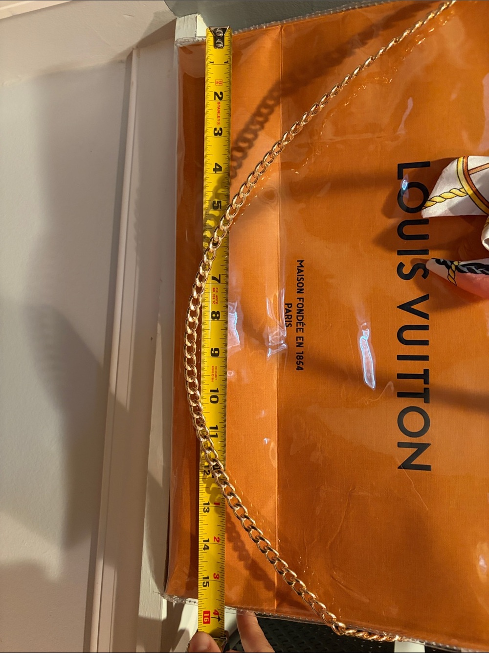 Louis Vuitton Orange Clear Tote with Gold Chain and Pink Scarf Accent - Picture 12 of 13